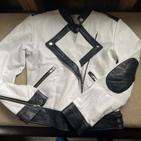 Custom Made Genuine Leather Jacket Cropped Colorblock Moto Biker XXS Motorcycle - Picture 4 of 14